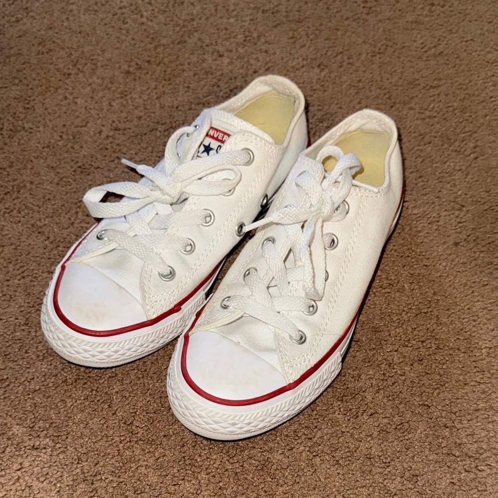 Converse Kids White Canvas Sneakers with Red Trim